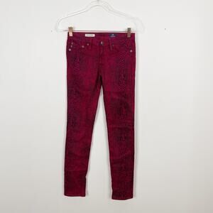 AG Adriano Goldschmied 24 The Legging Super Skinny Sateen Snakeskin Pants Red
